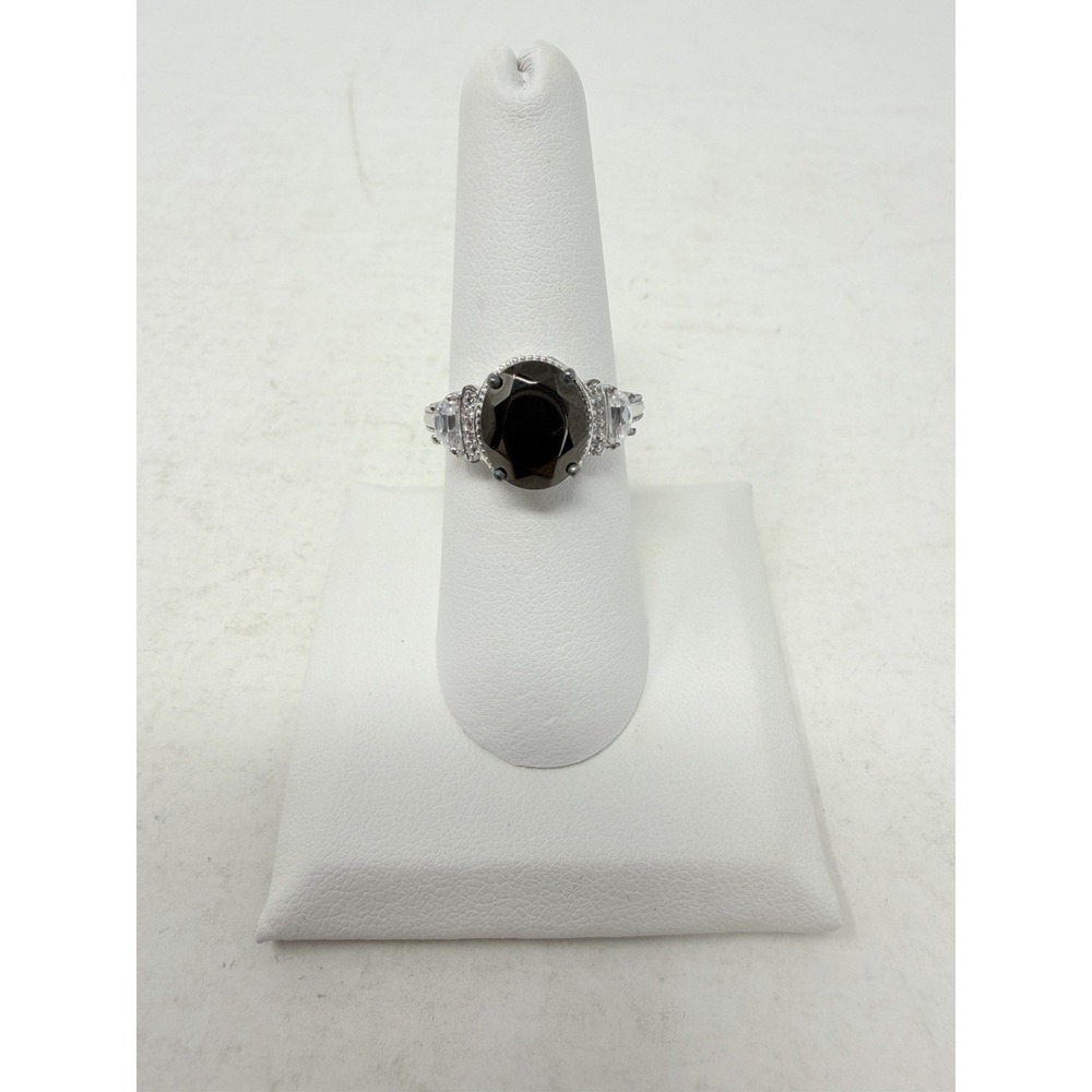 Shop LC Shungite/Zircon Size 7 Ring in Platinum Over Sterling Silver 5105